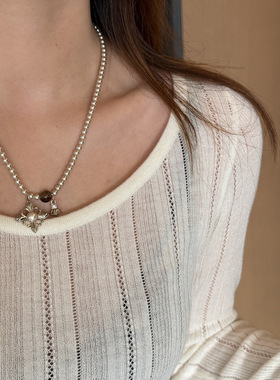 博主同款咖啡金项链小众高级感极简锁骨链十字架爱心挂脖配饰