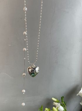 向日葵欧尼同款项链银色爱心韩国小众简约毛衣链叠戴配饰