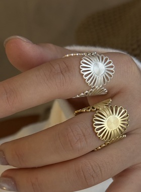 法式软山系列小雏菊花丝戒指女可口可调节百搭食指指环配饰女