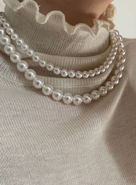 珍珠玻璃锁骨链女百搭明星同款