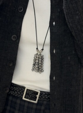 天然石串流苏长款串珠项链百搭设计感小众抽拉项链手工串珠耳环新