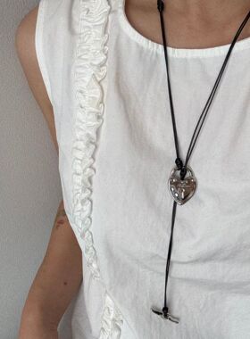 爱心钥匙锁链吊坠小众个性百搭时尚项链手工编绳爱心黑线毛衣链