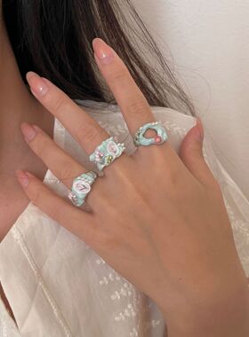 小香风奶油珐琅滴油开口戒指