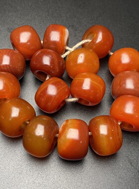 天然柿子红玛瑙缠丝桶鼓珠手串链男女民族风手饰持项链隔16*12mm