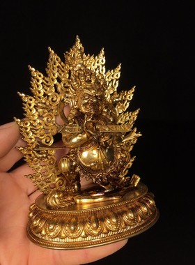 藏传黄铜鎏金两臂玛哈嘎拉大黑天居家佛堂车内香案用品小号摆件10