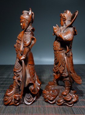 实木天然黄杨木雕件关公韦陀菩萨站像堂用品摆件居家饰品15cm