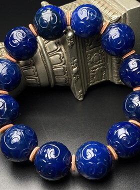 天然宝石蓝玛瑙回纹圆珠祥云珠手串链男女款民族风手饰手持隔19mm