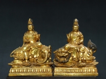 Hidden biography Old bronze Buddha Bronze Cillion King Wenshu Pian Guanyin Riding Lion Elephant BodhisattBodhisattva Like a Pendulum Home Buddha Statue 39cm