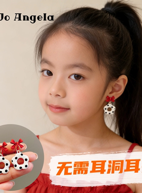 新年红色蝴蝶结儿童无需耳洞耳夹