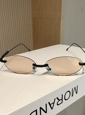 简约超轻无框椭圆防紫外线墨镜