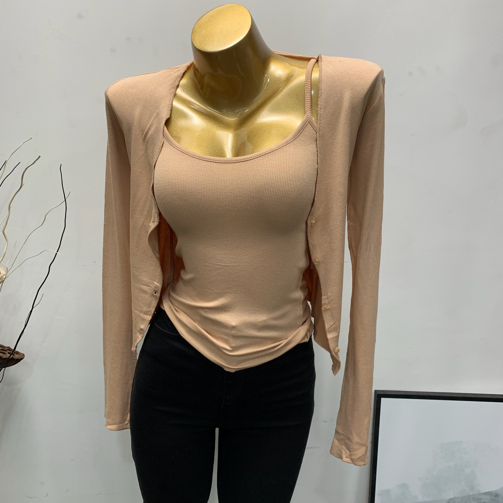 现货韩国东大门女装2020春装新款甜美洋气修身吊带背心T恤两件套
