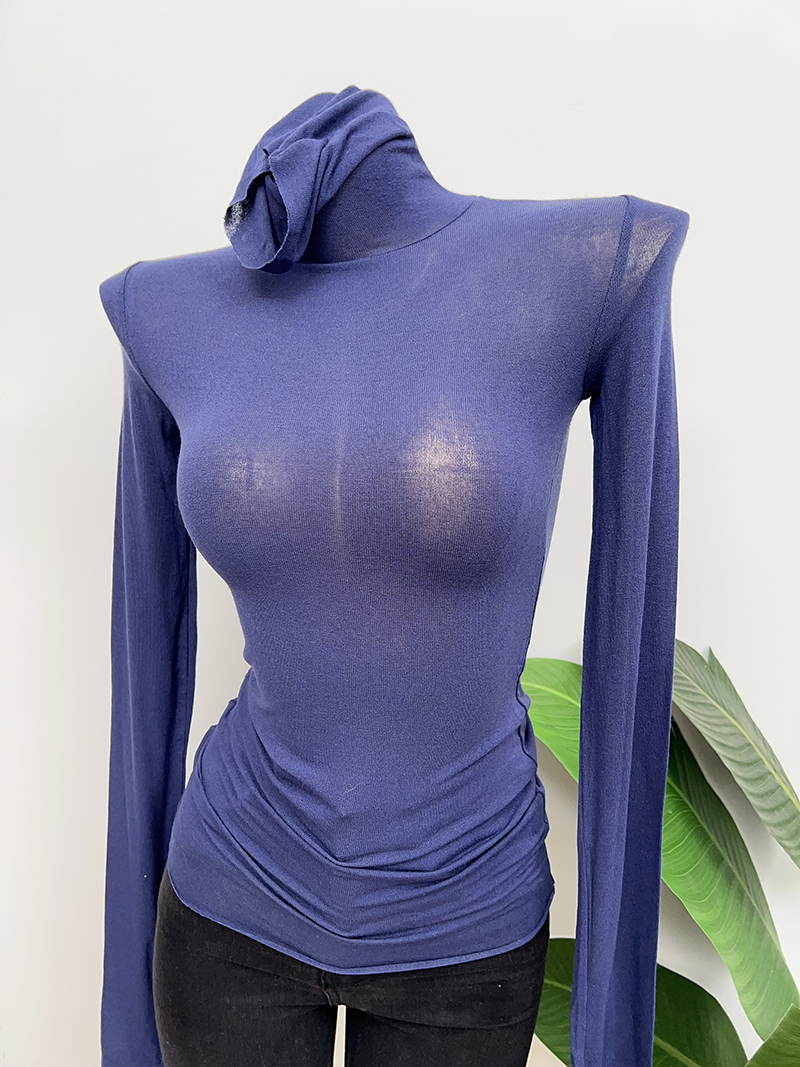 薄款微透~基础款堆堆领打底衫女高领长袖T恤纯色紧身内搭上衣秋 - 图0