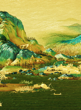 中国农业银行青绿之间千里江山图足银摆件全新正品