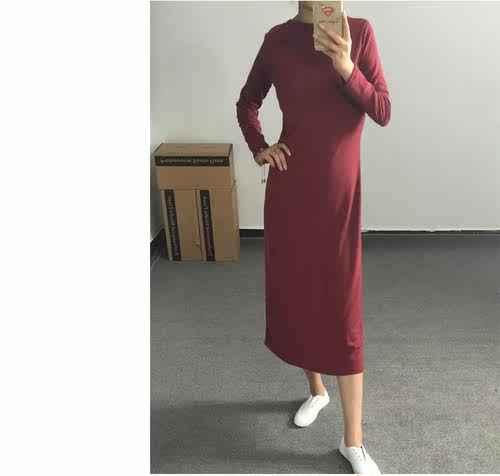 夏秋季韩国新款修身显瘦长袖长裙女加厚连衣裙气质长款打底裙大码 - 图2