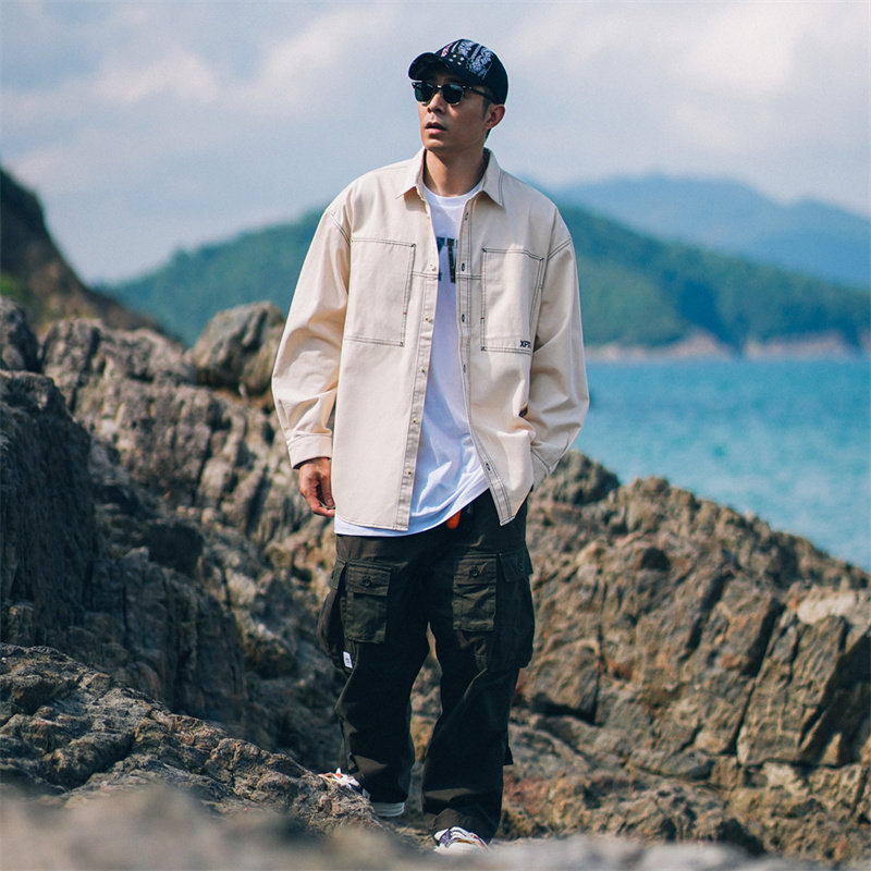 XPX 周柏豪 CONTRAST STITCHING LIGHT TONE SHIRT 休闲长袖衬衫 - 图0