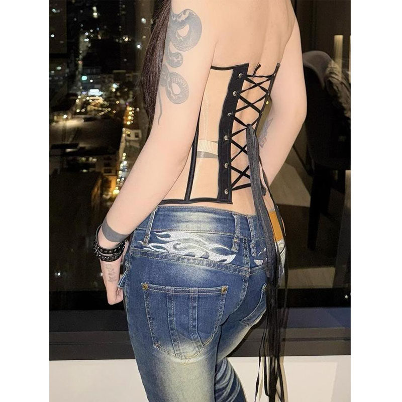 美式复古水洗低腰刺绣微喇牛仔裤女辣妹设计感修身显瘦垂感长裤子,淘宝优惠券,粉丝福利购,淘宝优惠卷