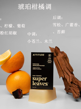 ATTITUDE-琥珀柑橘香男士沐浴皂 清洁保湿焕活肌肤用于身体与手部