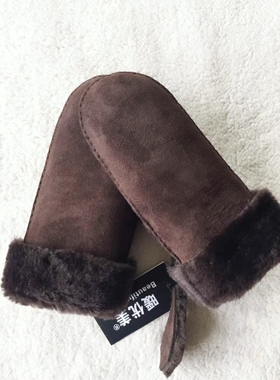 真皮手套暖优美羊皮毛一体连指