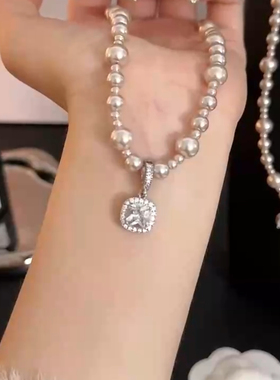 2025新款爆款曼塔玫瑰紫方糖珍珠项链女小众设计简约项链百搭项链