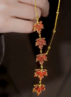枫叶锆石项链环保铜合金女性锆石