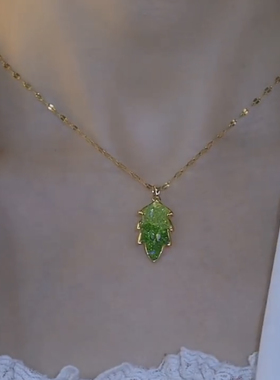 复古绿水晶树叶耳环女甜美