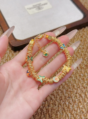 镀金珐琅彩福运莲莲蝴蝶盘缠手链女2025新中式花与蝶之恋手串