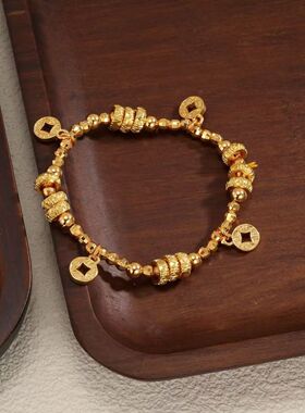 小众新中式古法碎冰冰铜钱蹦迪珠手链钱多多转运珠手串送女友礼物