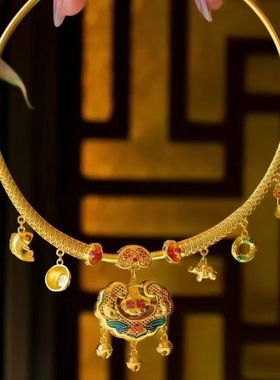 宝宝婴儿周岁长命锁金锁绳圈平安仿真金饰戴金抓周道具项圈编绳