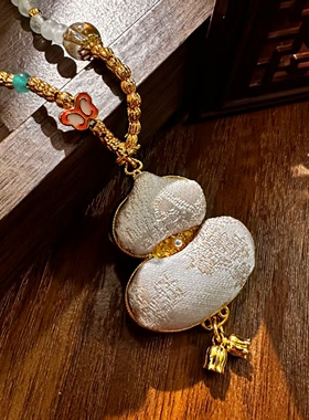 【宋锦粉葫芦】晚湖新中式旗袍配饰宋锦粉葫芦吊坠项链长款女饰品