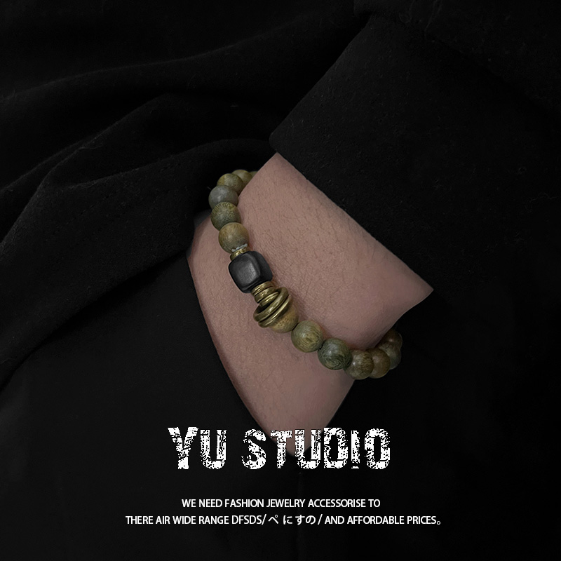 YUSTUDIO原创设计绿檀木手串小众新中式民族风佛系情侣复古手链