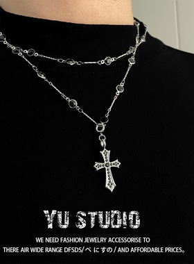 YUSTUDIO枪黑色十字架项链双层叠戴锁骨链女高级感choker颈链配饰
