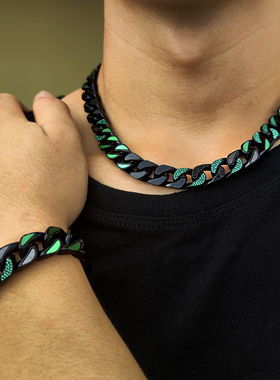 yu原创设计欧美嘻哈男墨绿色手链