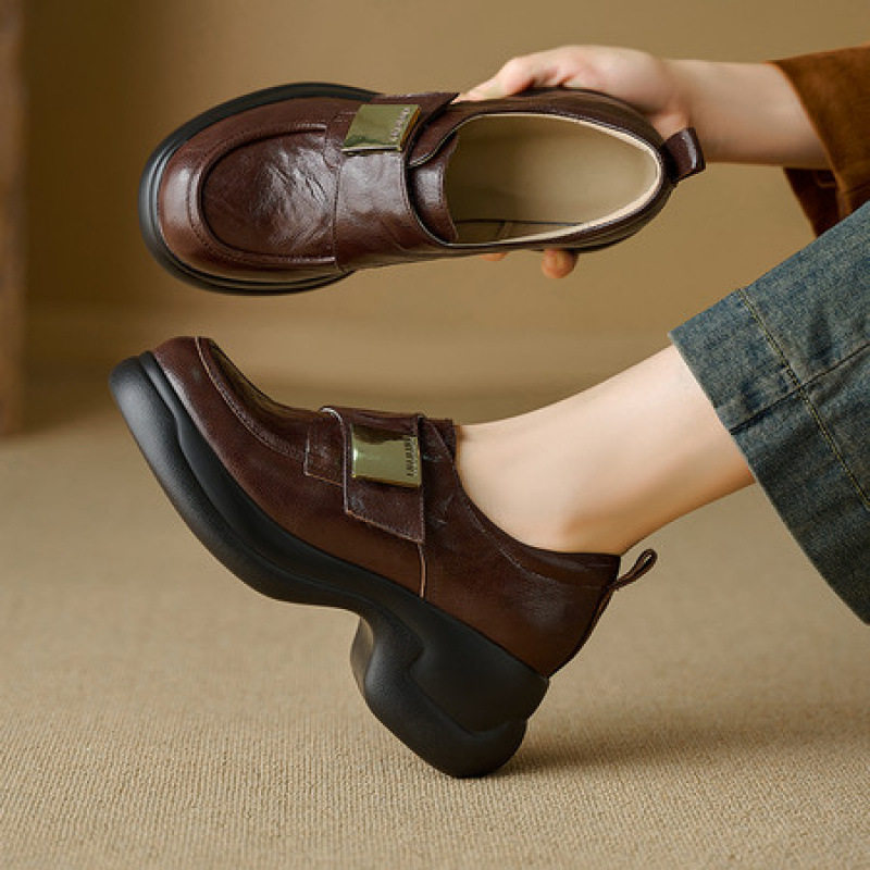 6cm2025新款时尚超舒适轻便百搭里外全皮单鞋松糕厚底高跟乐福鞋,淘宝优惠券,粉丝福利购,淘宝优惠卷