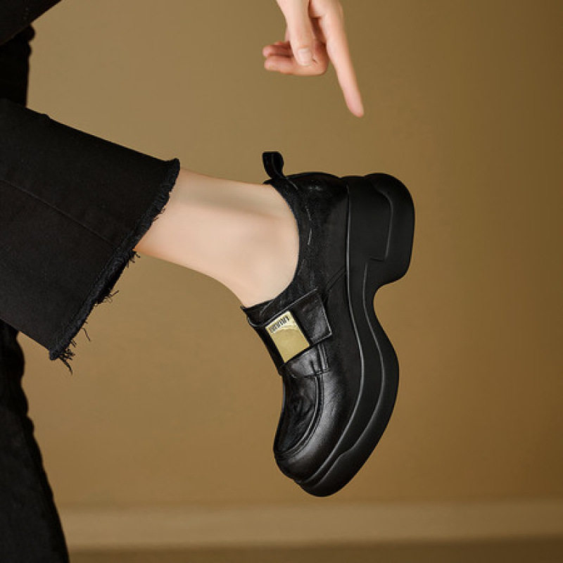 6cm2025新款时尚超舒适轻便百搭里外全皮单鞋松糕厚底高跟乐福鞋,淘宝优惠券,粉丝福利购,淘宝优惠卷