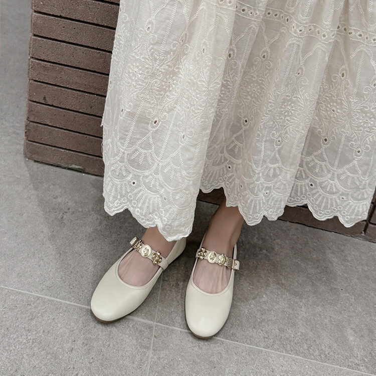 全皮~2025新款软羊皮法式小众一字带金属扣浅口平底玛丽珍单鞋女,淘宝优惠券,粉丝福利购,淘宝优惠卷