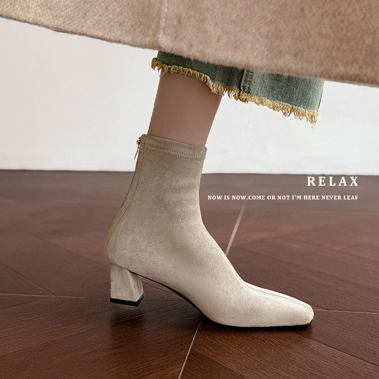 巨软短靴女春秋单靴2025新款粗跟ins网红瘦瘦靴高跟鞋弹力大码43,淘宝优惠券,粉丝福利购,淘宝优惠卷