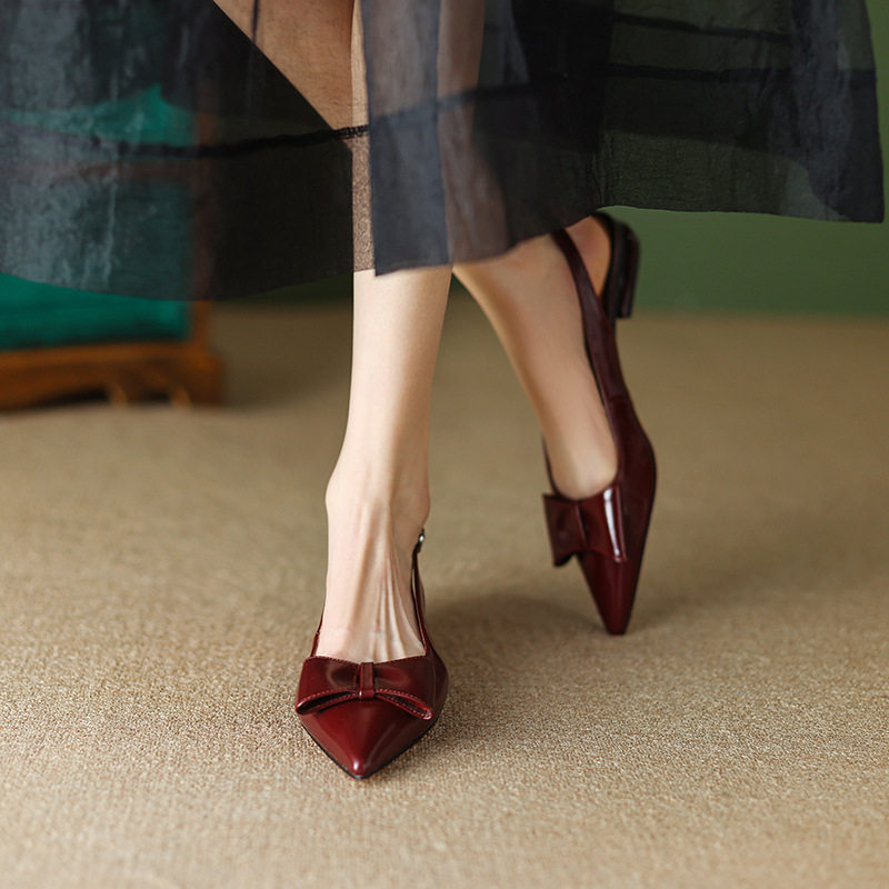 心水！2023新款尖头蝴蝶结浅口包头后空凉单鞋低跟牛皮高品质女鞋,淘宝优惠券,粉丝福利购,淘宝优惠卷