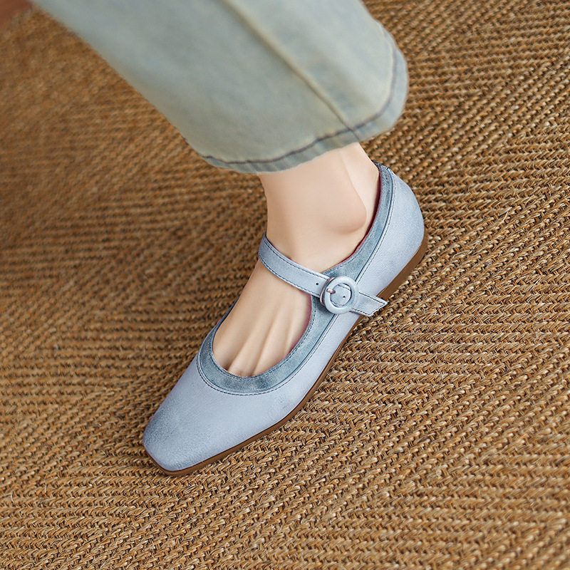 小众真皮浅口法式平底鞋子一字扣带晚晚风百搭方头单鞋女2025新款,淘宝优惠券,粉丝福利购,淘宝优惠卷