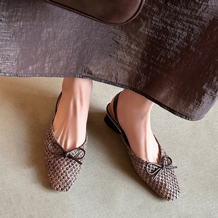 高跟单鞋女2025年新款春夏法式复古编织包头粗跟外穿后空罗马凉鞋,淘宝优惠券,粉丝福利购,淘宝优惠卷