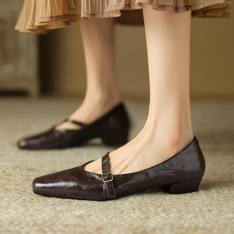 头层羊皮！法式复古玛丽珍鞋女低跟真皮单鞋浅口小方头猫跟皮鞋子,淘宝优惠券,粉丝福利购,淘宝优惠卷