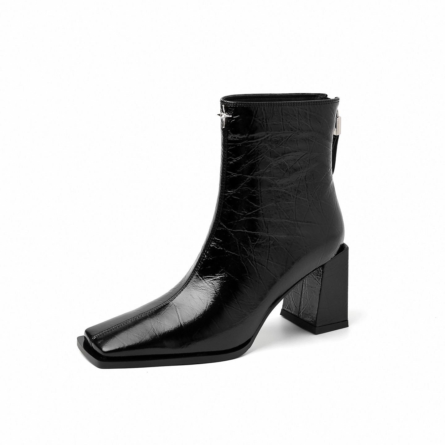 瘦瘦靴小个子2025新款法式复古真皮方头粗跟高跟单靴女短筒靴女款,淘宝优惠券,粉丝福利购,淘宝优惠卷