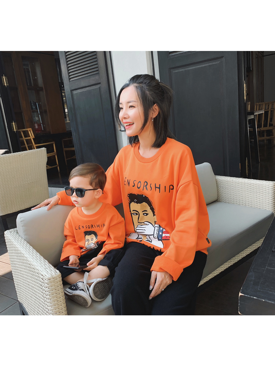 辰辰妈婴童装春装趣味捂嘴男印花亲子卫衣潮母子装慵懒范宽松上衣 辰辰妈婴童装春装趣味捂嘴男印花亲子卫衣潮母子装慵懒范宽松上衣