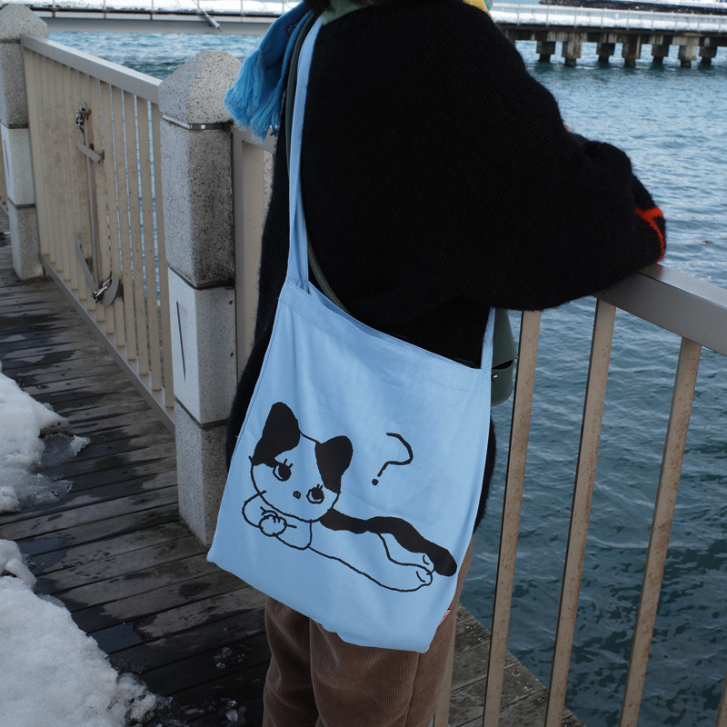 曼斯特物种问号猫布包大容量通勤帆布环保斜挎单肩包购物袋男女,淘宝优惠券,粉丝福利购,淘宝优惠卷