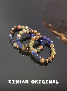 希山原创小众设计轻奢高级感虎天然石眼青金戒指复古潮流弹力指环