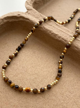 美拉德焦糖色虎眼石串珠毛衣项链