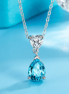 S925纯银精致时尚简约爱心水滴锆石项链优雅气质耳饰套装礼物