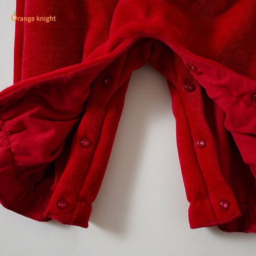 婴儿衣服冬装小月龄连体衣加绒款宝宝爬服喜庆红色哈衣公主外出服 - 图2