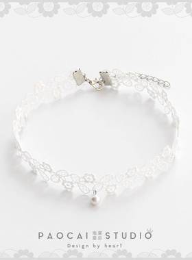 白色蕾丝珍珠超仙少女心脖子饰品颈带新娘气质锁骨链颈链女