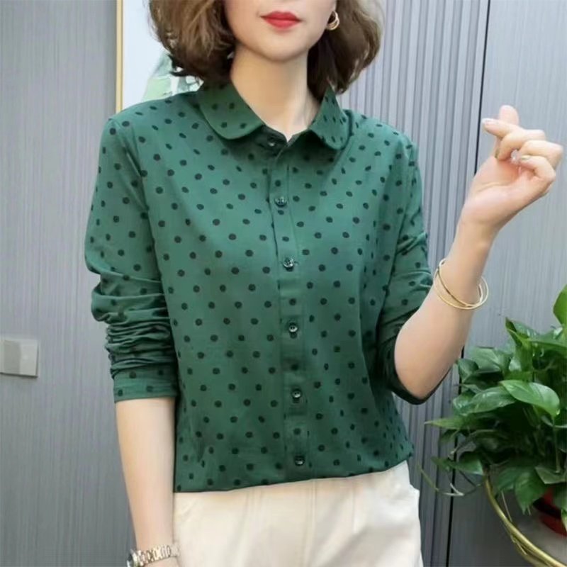圆点长袖衬衫女叠穿衬衣休闲外套女士内搭打底衫2024春秋新款女,淘宝优惠券,粉丝福利购,淘宝优惠卷