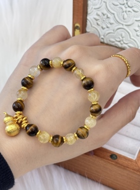 贝奇手作·《横财梦》天然水晶黄虎眼黄发晶沙金葫芦 转运财气UP